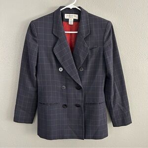 Vintage Jones New York 100% Worsted Wool Blazer Jacket Petite Sz 6 Square Check